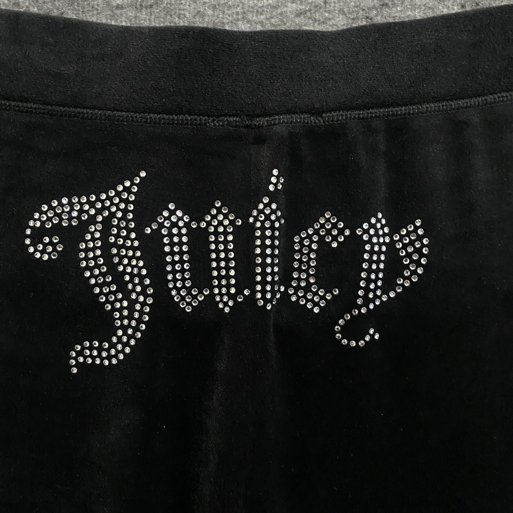 Juicy Couture Velour Big Bling Track Pants Womens XL Black Y2K‎ Flare Wide Leg